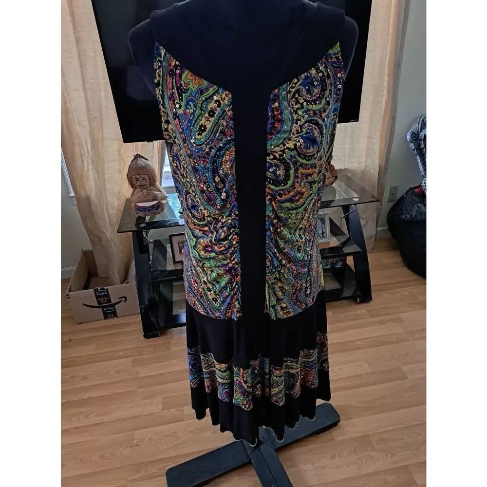 Joseph Ribkoff Sz 10 Colorful Paisley Ruched Midi Dress Sleeveless Stretch 40648